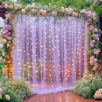 10×10ft Purple Tulle Backdrop Curtain with Lights String for Parties, Sheer Photo Curtain Backdrop Drapes for Wedding Party Photography Backgrounds by WishCare