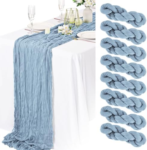 20 Pack Dusty Blue Cheesecloth Table Runner 10FT Long Boho Gauze Fabric Table Runner Vintage Rustic Sheer Runners for Wedding Party Bridal Baby Shower Table Decorations by Lamshionow