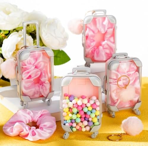 LemonRoad 60 Pcs Mini Empty Suitcase Box with Plush Keychain, Pink - Image 6