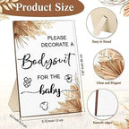 Handepo 26 Pcs Baby Shower Games DIY Bodysuit Set 1 Wooden Sign 15 White Bodysuits 10 Fabric Markers for Birth Decorating Kit(Boho) - Image 2