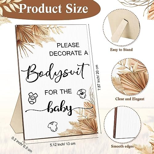 Handepo 26 Pcs Baby Shower Games DIY Bodysuit Set 1 Wooden Sign 15 White Bodysuits 10 Fabric Markers for Birth Decorating Kit(Boho) - Image 2