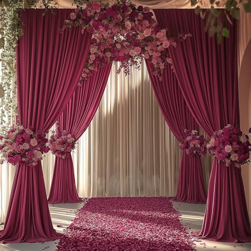 ESGOTBME 10x10ft Wrinkle Free ‌Burgundy Backdrop Curtain for Parties Soft Fabric Drapes Wedding ‌Curtain Backdrop for Birthday Party Decorations Background for Photography 5x10ft, 2 Panels - Image 6