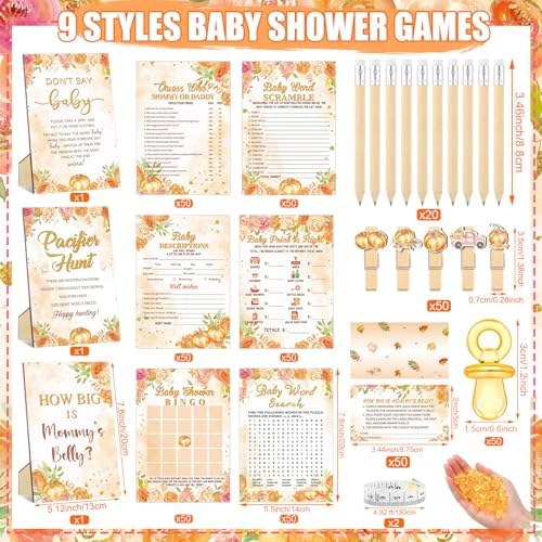 476 Pcs Little Pumpkin Baby Shower Games, 9 Style Baby Shower Activities - Image 3