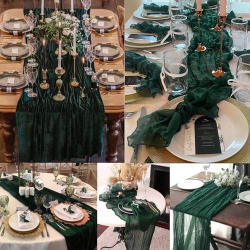 Emerald Green 20 Pack Cheesecloth Table Runner 10FT Boho Fabric Rustic Cheese Cloth Table Runner for Wedding 20 x 120 Inch Long Bridal Shower Baby Shower Gauze Sheer Birthday Party Table Decorations - Image 6