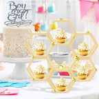 8 Pcs 5.5 Inch Honeycomb Cupcake Stand Cake Farmhouse Hexagon Display Holder Hexagonal Wood Cupcake Stand Floating Table Sign with Wooden Bee for Baby Shower Birthday Party Table Decorations - Image 7