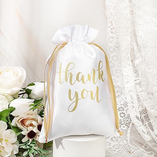 Roowest 6 x 9 Inch 100 Pcs Thank You Satin Gift Bags, White - Image 4