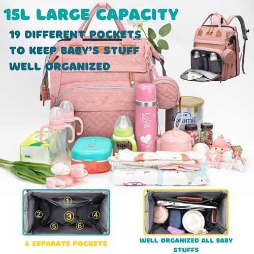 Diaper Bag Backpack with Changing Station, Pink - Image 2