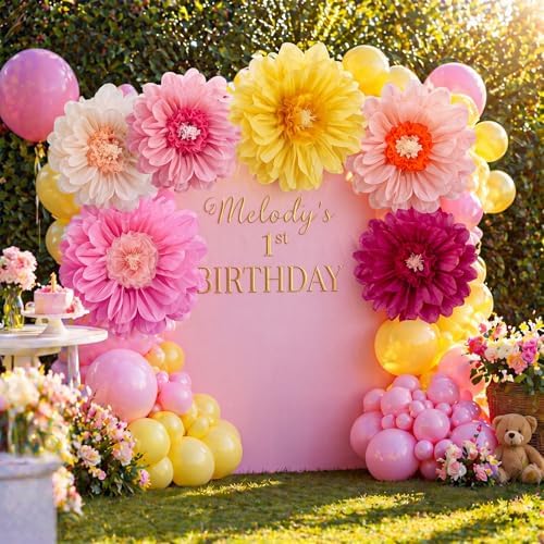 Giegxin 6 Pcs 31.5", 24" Large Pink White Yellow Crepe Paper Flowers by Giegxin