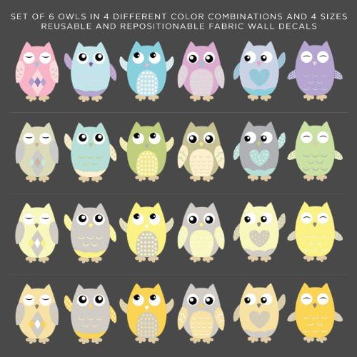 Owl Fabric Wall Decals, Set of 6 Owls Wall Stickers, 10"" Tall, Orange, Grey, White, Available in 4 Different Sizes, Non-Toxic, Reusable, Repositionable - Image 3