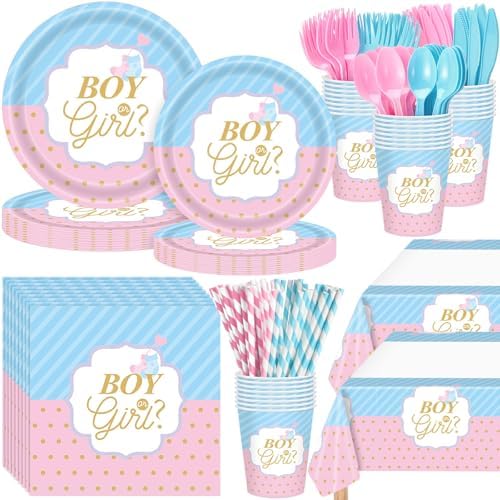 Potchen 452 Pcs Boy or Girl Plates Napkins Party Supply, Blue Pink by Potchen