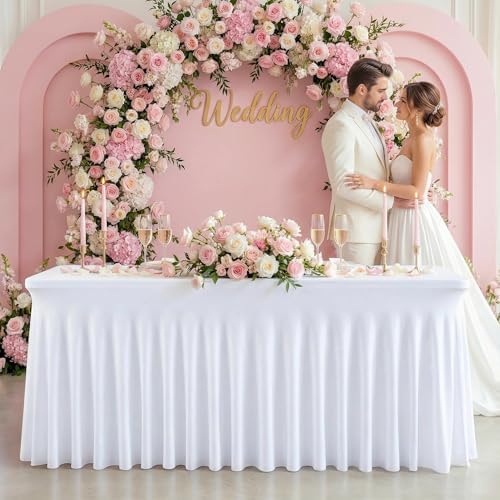 6 Pack White Spandex Tablecloth for 6FT Rectangle Tables, Table Skirt 30x72 Inch Stretch Table Cloths Elastic Fitted Tables Cover for Wedding Parties Birthday Banquet Baby Shower Events - Image 7