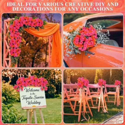 Zeyune 8 Pack 12 Inch Artificial Rose Bouquet, Orange and Hot Pink - Image 6