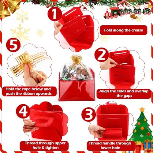 Ferrochef 24 Pack Gift Basket Set, Red Felt Storage Bin with Handle, Ribbon - Image 3