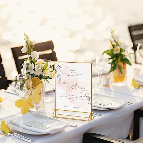 PPH-Sisy Acrylic Sign Holder 8.5x11 Gold Picture Frames Clear Tabletop Display Stand Menu Holder for Flyer, Wedding Table Number, Restaurant, Office, Retail Store & Party, 6 Pack - Image 2