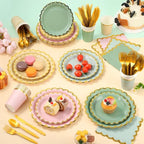 Kochorie 140PCS Sage Green & Pink Disposable Dinnerware Set for 20 Guests - Image 4