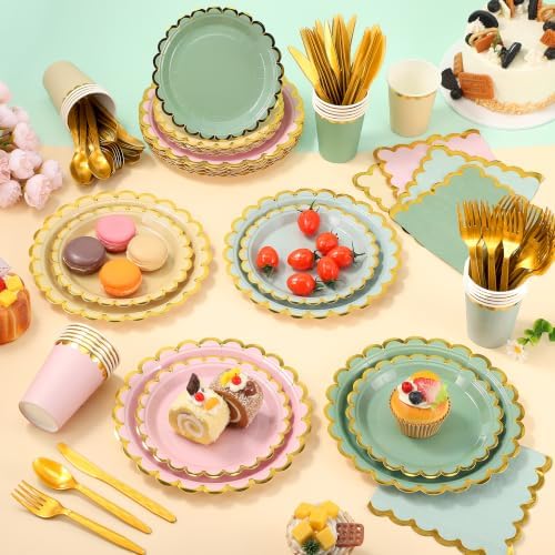 Kochorie 140PCS Sage Green & Pink Disposable Dinnerware Set for 20 Guests - Image 4