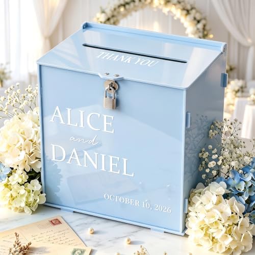 OASF&QPPTY Custom Wedding Card Box with Lock, Elegant Personalized Wedding Card Box for Reception, Graduation, Baby Shower - Secure PVC Money Box for Cards and Well Wishes, Elegant Party Table Decor by Unknown