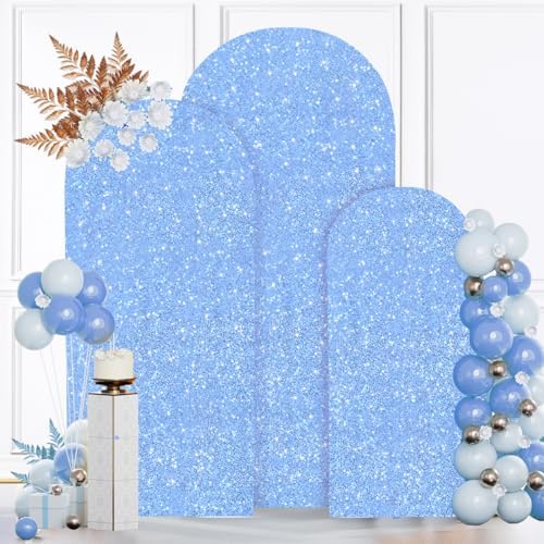 MODFUNS Sequin Arch Covers Baby Blue Arch Cover Set of 3 Wedding Arch Cover 6ft 6.6ft 7.2ft Glitter Spandex Arch Cover Balloon Arch Stand Cover Round Top Arch Backdrop Cover for Baby Bridal Shower by MODFUNS