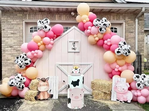 Cowgirl Pink Balloons Arch Garland Kit, Cow Print Farm Animal Balloons for Bachelorette Party, Birthday Party Baby Shower Bridal Shower Wedding Supplies Cow Theme Party Decorations-Pink by Longwu