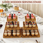 IBUYKE 3 Tier Square Cupcake Stand, Set of 2,Rustuc Brown TLJ030H-2 - Image 3