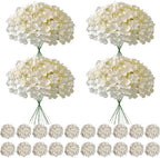 100 Pcs Faux Champagne Hydrangea Artificial Flowers Bulk, Fake Silk Hydrangea Flowers Heads with Stems for Wedding Decorations Garden Party Baby Shower Porch Home Decor Table Centerpieces by Cherica