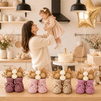 gisgfim 4 Set Baby Shower Centerpieces with 8 Pcs Fabric Flowers Baby Shower Table Decorations Gender Reveal Party Supplies Knitted Infant Booties Bulk for Boy Girl Birthday Newbron Party Decoration - Image 6