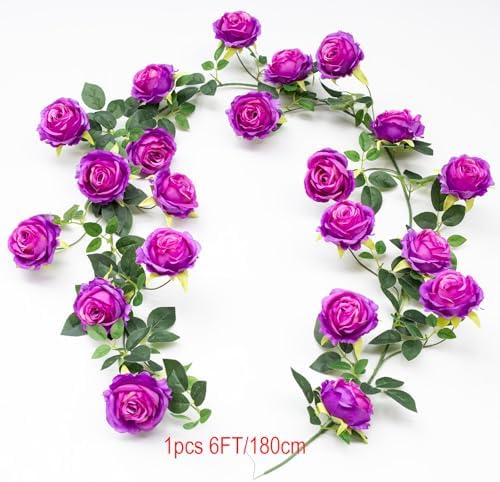 2Pcs 12Ft Bendable Flower Garland Faux Rose Vine for Home Decor,Purple - Image 3