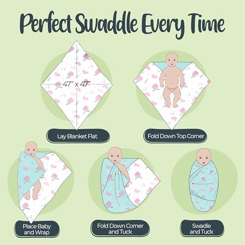 BabySparrow Muslin Swaddle Blankets 3-Pack – Pink Bird 47x47 Cotton Baby Swaddles for Newborns, Soft Breathable Receiving Blankets & Newborn Essentials, for Girls & Boys - Image 5
