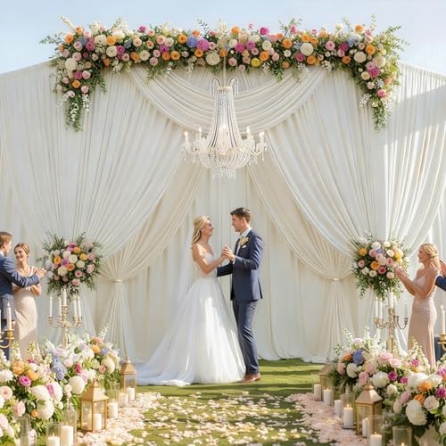 50x15ft Ivory Backdrop Curtains for Parties, Wrinkle Free Polyester Ivory Photo Backdrop Drapes 10 Panels 15 ft Long Back Drop Cloth Drapery for Wedding Birthday Photography Background Party - Image 3