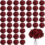 WEISPARK 100PCS Burgundy Artificial Hydrangea Flowers, Fake Flowers Silk Hydrangea Full Flowers Heads with Stems for Wedding Home Party Shop Baby Shower Decor (Burgundy) by WEISPARK