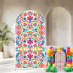 Sensfun Mexican Fiesta Arch Backdrop Cover Cinco De Mayo Birthday Baby Shower Decorations,2-Sided Colorful Mexican Otomi Flowers Backdrop Arch Covers for Mexico Talavera Wedding Party Decor 80x180cm by Sensfun