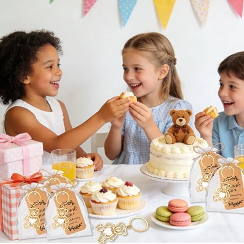 50Pack Bear Keychain Baby Shower Party Favors for Guests Diamond Bear Keychain with Organza Bags Tags for Birthday Wedding Decoration Return Gift Souvenirs - Image 4