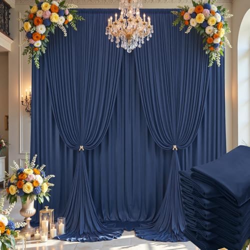 60×14ft Wrinkle Free Navy Blue Backdrop Curtain for Wedding Parties,12 Panels 5×14ft Height Soft Silky Polyester Photo Backdrop Drapes Curtains for Birthday Photography Stage Events Background Cloth by ENJOYYOURPARTY