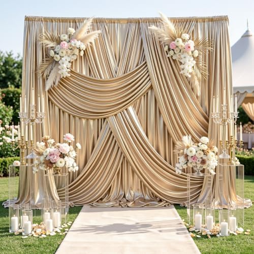 20x12FT Champagne Sequin Curtains Backdrop, Wrinkle Free Drop for Wedding by PartyVillage