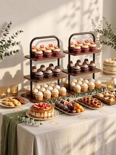 Large Wooden Cupcake Stand, 3 Tier Cupcake Tower Stand for 50 Cupcakes, Dessert Stand Display for Party, Wedding, Birthday, Halloween, Farmhouse Decor (Rustic-2Pack) - Image 5