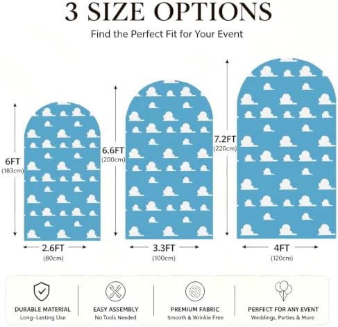 Arch Backdrop Cover Blue Sky White Clouds Toy Theme Party Chiara Arch Backdrop Cover Stretch Spandex Arch Frame Cover for Baby Shower boy Birthday Party Photo Booth Decorations (6FT) - Image 7