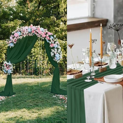 12 Pack Emerald Green Table Runner 10ft Romantic Chiffon Table Runner for Wedding Baby Shower and Birthday Party Cake Table Decorations(120 x 12 in) - Image 5