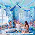 208 Pcs Under the Sea Birthday Party Mermaid Decorations Set 6 Hanging Jellyfish Paper Lanterns 200 Blue Balloon 2 Iridescent Circle Garland for Ocean Beach Party Baby Shower Classroom - Image 6