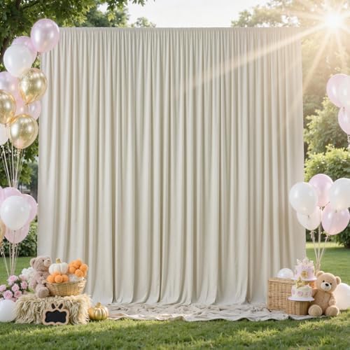 50 ft x 10 ft Wrinkle Free Champagne Backdrop Curtain for Parties, 10 Panels 5x10ft Silky Polyester Wedding Backdrop Drapes Photo Back Drop Cloth for Birthday Baby Shower Photography Background by ENJOYYOURPARTY