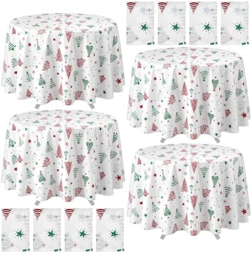 Ganeen 12 Pcs Christmas Tree Tablecloth Round Red Green Round Plastic 84 in by Ganeen