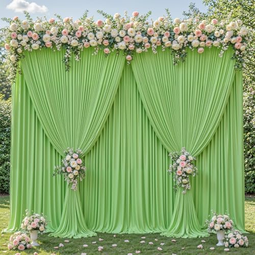 20x10ft Sage Green Backdrop Curtain Panels for Parties - Wrinkle Free Polyester Photo Curtain Backdrop Wedding Back Drop Fabric Drapes for Party Decorations Background for Photography by WishCare
