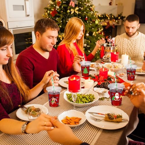 Sliner 50 Sets Christmas Disposable Plastic Cups 16oz - Image 5