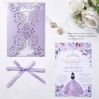 50pcs Purple Wedding Invitations with Envelopes and Rsvp Cards Luxury Pearl - Image 4