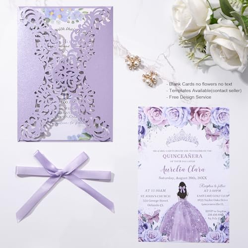 50pcs Purple Wedding Invitations with Envelopes and Rsvp Cards Luxury Pearl - Image 4