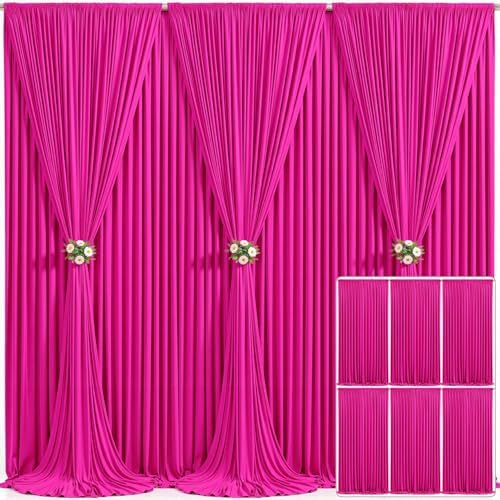 6 Panels Fuchsia Backdrop Curtain for Parties Birthday Party Wrinkle Free Hot Pink Photo Curtains Backdrop Drapes Fabric Decoration for Wedding 30ft(W) x 10ft(H) by Tao-GePartyDecorations