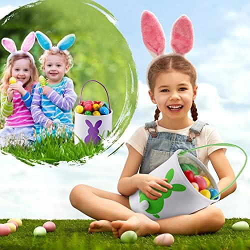 Honeydak 6 PCS Easter Basket for Kids, Cute Bunny Canvas Tote Bucket - Image 4