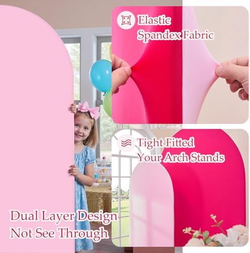 Garden Arch Backdrop Cover Set of 2-7.2ft 6ft Dual Color Pink&Hot Pink Arch Covers-Wrinkle Free Stretchy Spandex Fitted Chiara Arch Stand Cover for Girl Party Birthday Baby Shower Photo Photography - Image 4