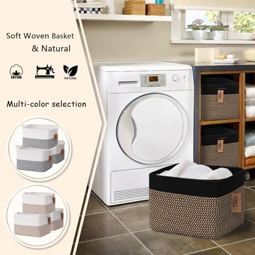 COMFY-HOMI 3PACK Cotton Rope Square Basket with Handles for Shelves|Dog Toy Bin and Storage|Baby Gift|Shoe Organizer|New 13.5" x 11" x 9.5" for Living Room (Black/Jute) - Image 2