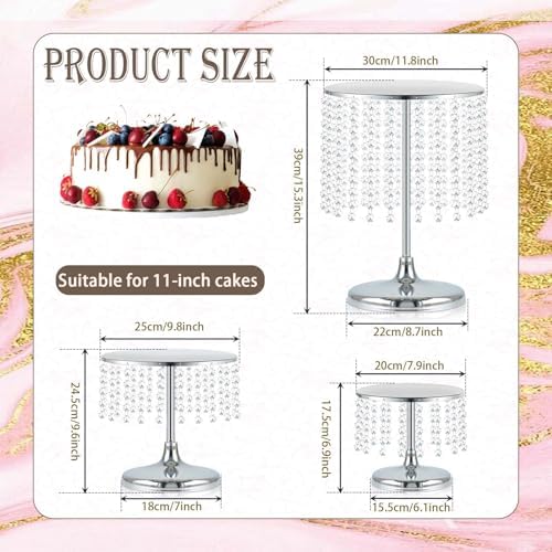 Metal Mirror Cake Stand Set with Crystal Pendants - Elegant Dessert Table Display for Weddings, Birthday Parties, Baby Showers, Events - Sturdy Crystal Bling Cupcake Stands for Pastries, Sweets, Decorations (Silver, Set of 3) - Image 4