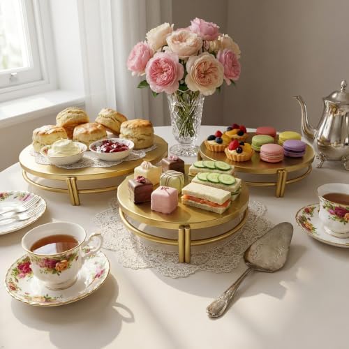 Gold 3Pcs Nesting Metal Cake Plate Stand Set 8" 10" 12" Dessert - Image 2